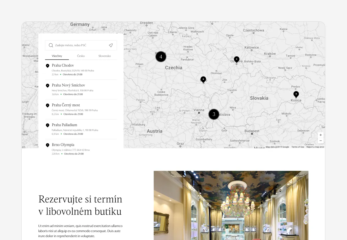 Mapa s ALO butikmi a možnosťou rezervácie schôdzky